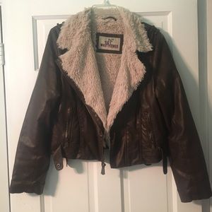 Leather Bomber Jacket with Fur